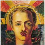 David Boerljoek, Portret van de futuristische dichter Vassilij Kamenski, 1917, olieverf op doek, 104 x 104 cm, Collectie Russisch Staatsmuseum St. Petersburg 